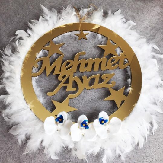 Gold Pleksi İsimlik (Orkide Çiçekli) Kapı Süsü