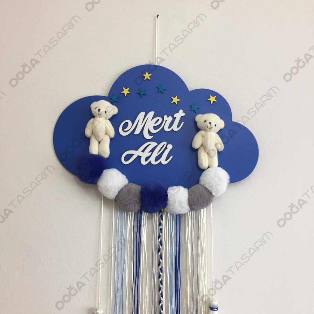 İsme Özel (Mavi) Ahşap Kapı Süsü