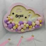 Kuğu Objeli Bulut Ahşap Pano (Ledli) Bubble Kapı Süsü (1)